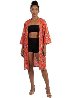 NWT One Size Red Floral Kimono Robe Cover-Up | Lightweight Statement Layer